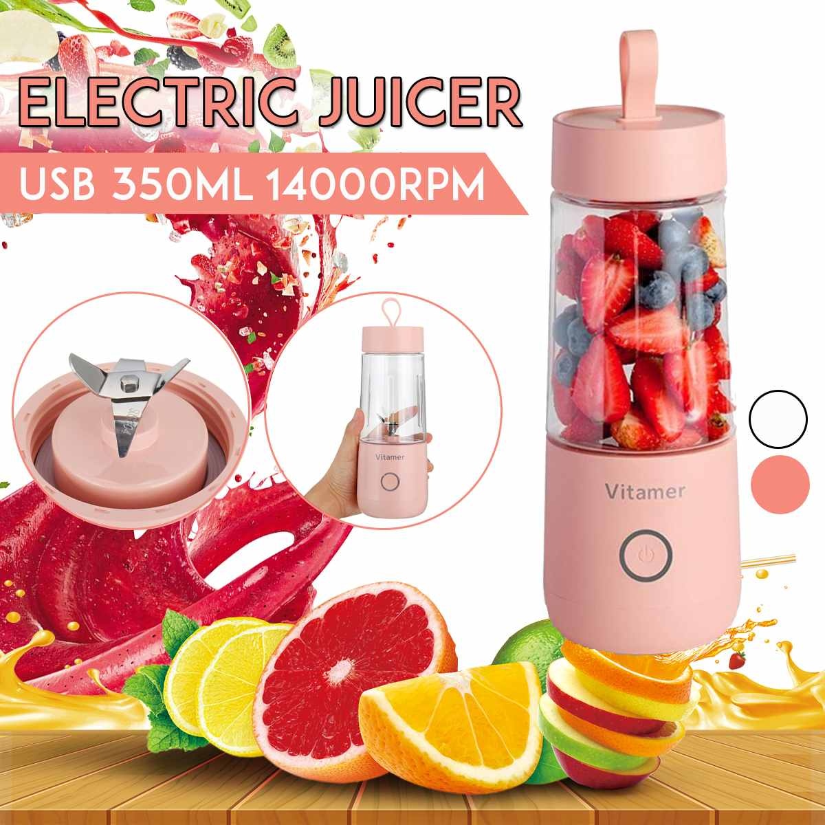 350ml USB Rechargeable Portable Blender – Personal Smoothie & Juice Mixer Cup with 304 Steel Blade